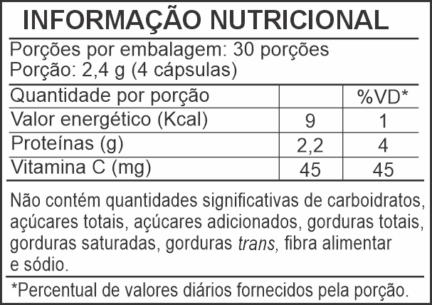 Informação Nutricional - GELATINA HIDROLISADA E VITAMINA C